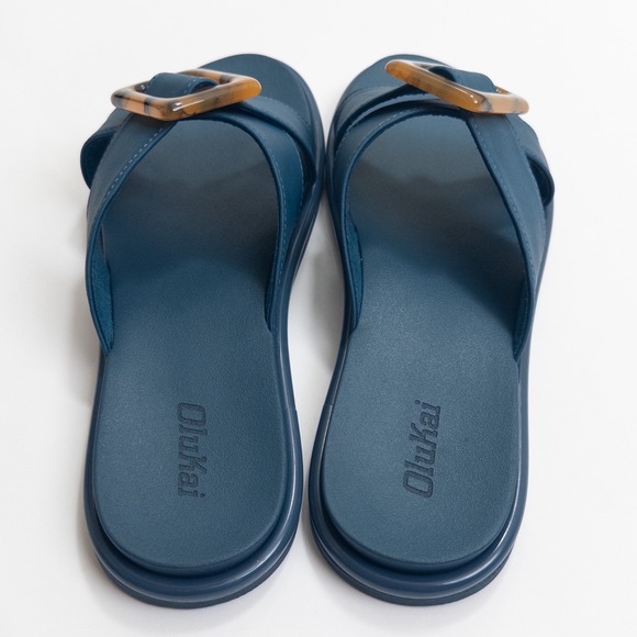 Olukai La'i Slide Sandals Women 8 Blue Tortoise Buckle Comfort Slip-On 31473-00 - Picture 13 of 16